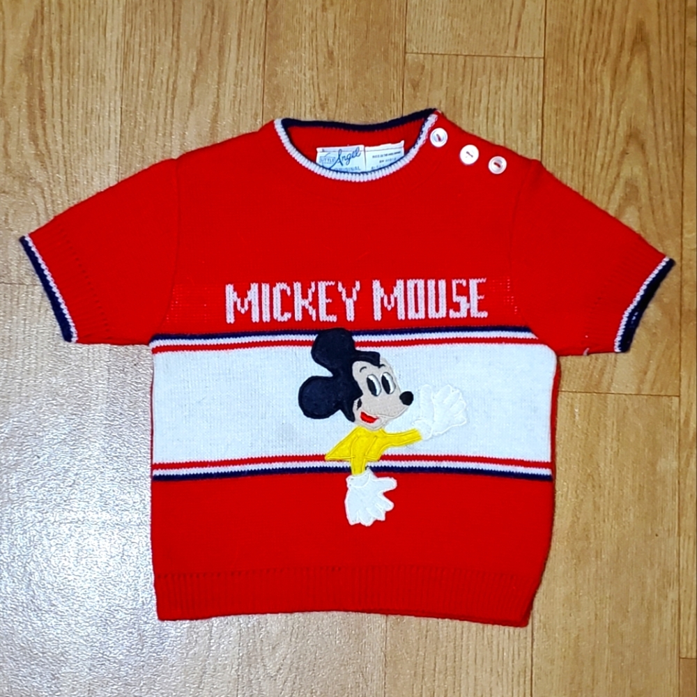 Vintage DISNEY Mickey Mouse Red Light Sweater 12 Months Child 1980